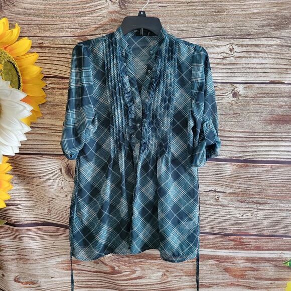 Apt 9 short Sleeve Blouse Women's small plaid Pre-owned - Picture 1 of 7